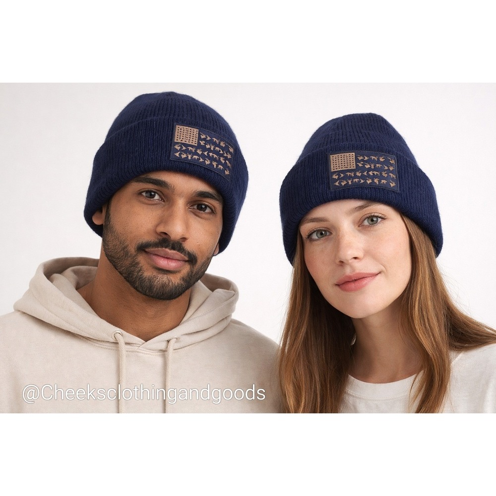 New Columbia PHG Beanie Black American Flag Animal Patch Watch Cap Hat Unisex